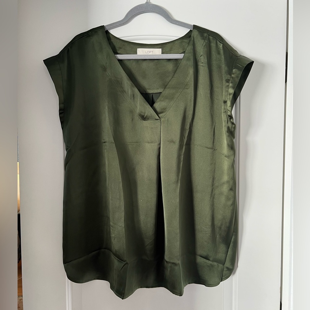 LOFT green satin blouse size XL